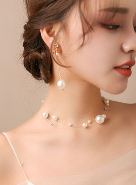 新款超仙美白色珍珠网红气质脖链