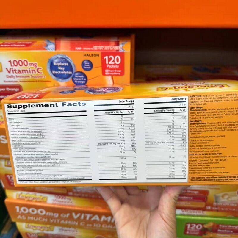 现货 美国Emergen-C维生素C泡腾粉冲剂VC粉+矿物质泡腾片120包 - 图0