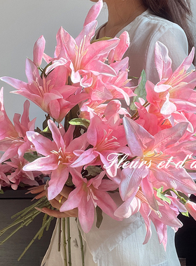 奶油百合花假花轻奢仿真花