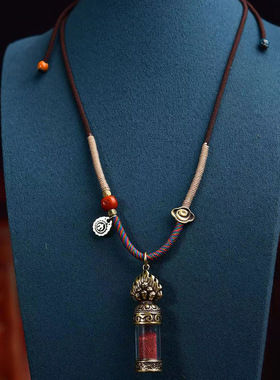 西藏传嘎乌盒吊坠摩尼宝纯铜十字金刚杵印章内供朱砂粉男女挂饰品