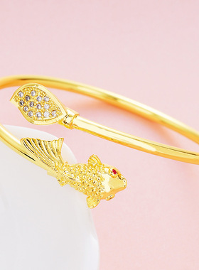 微镶四叶草手环首饰品黄铜镀金