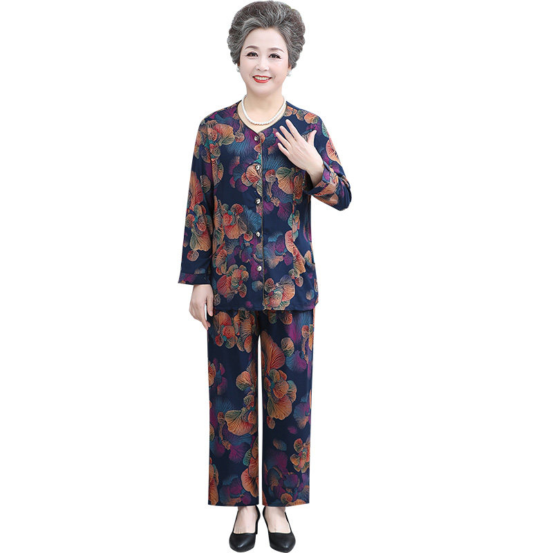 北极绒中老年棉绸长袖两件套睡衣 北极绒伊紫睡衣/家居服套装