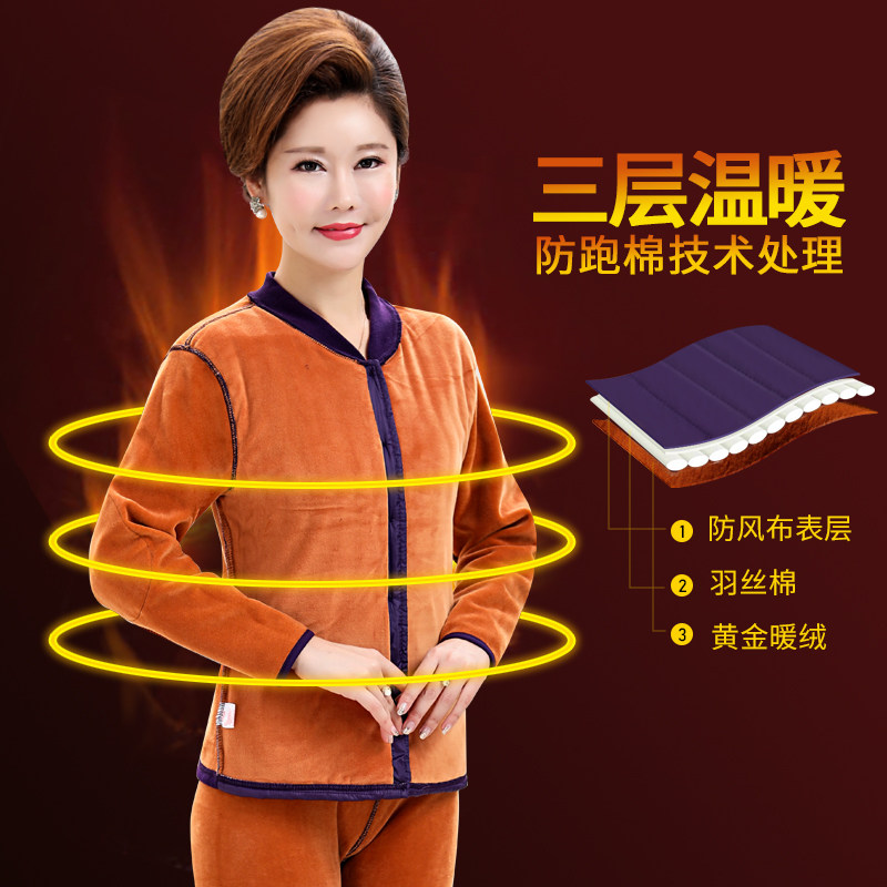 中老年人加绒加厚男士开衫长毛内衣 北极绒伊紫保暖套装