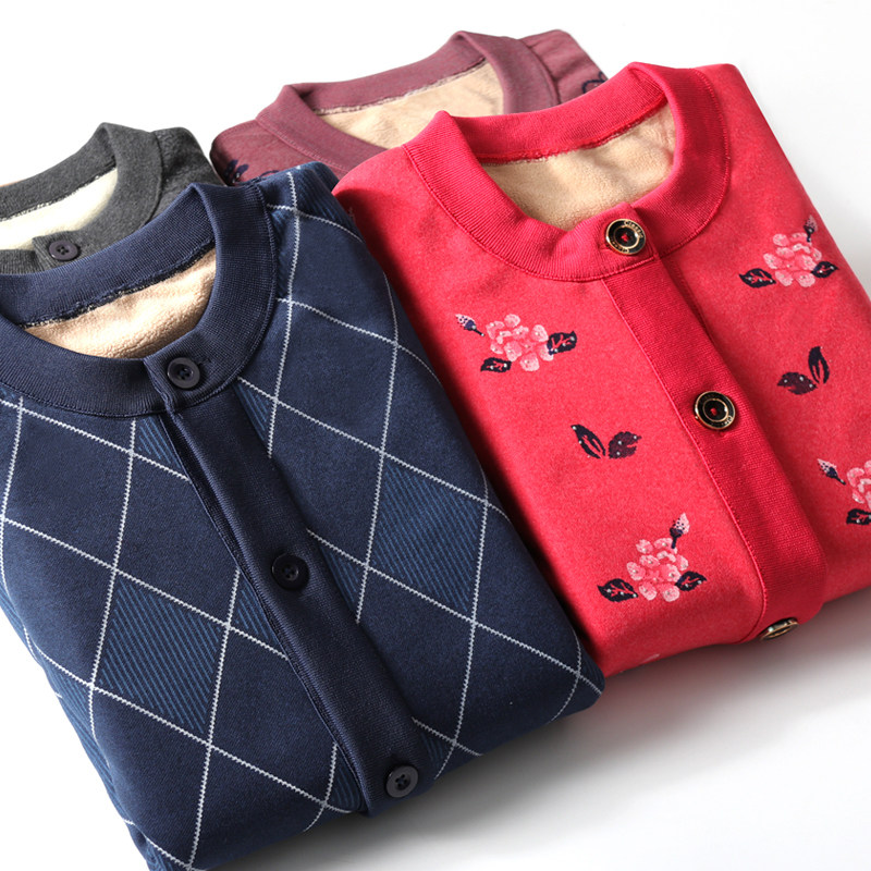 北极绒保暖开衫中老年加绒秋衣裤 北极绒伊紫保暖套装