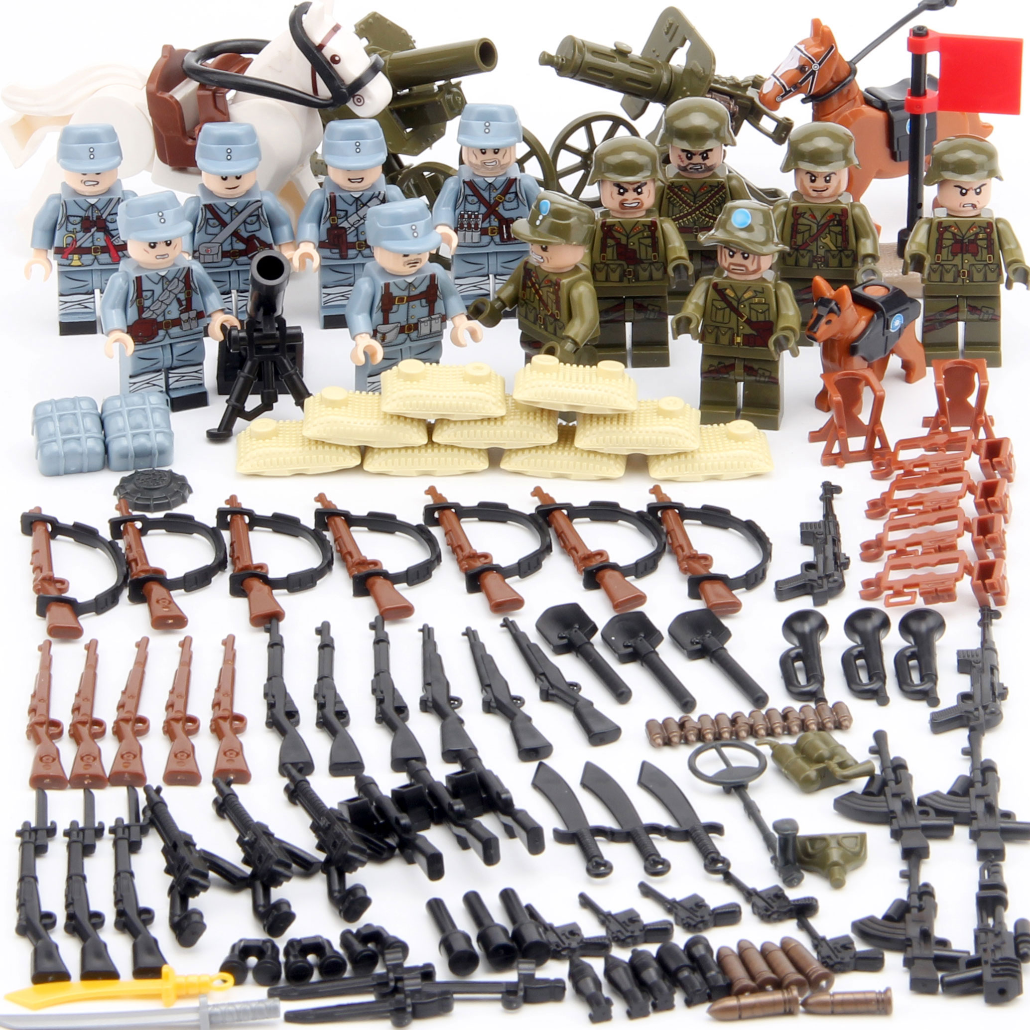 中国积木二战军事益智方阵美德军八路军人仔拼装特种兵基地男玩具