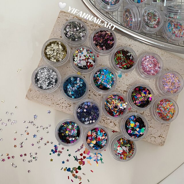 YIFANNAIL Korean style material, flashing plaid laser star, cross, love nail art sequins S56