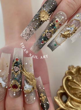 YIFANNAIL【拜占庭】手工鎏金独角兽新年马元素美甲饰品D12J228