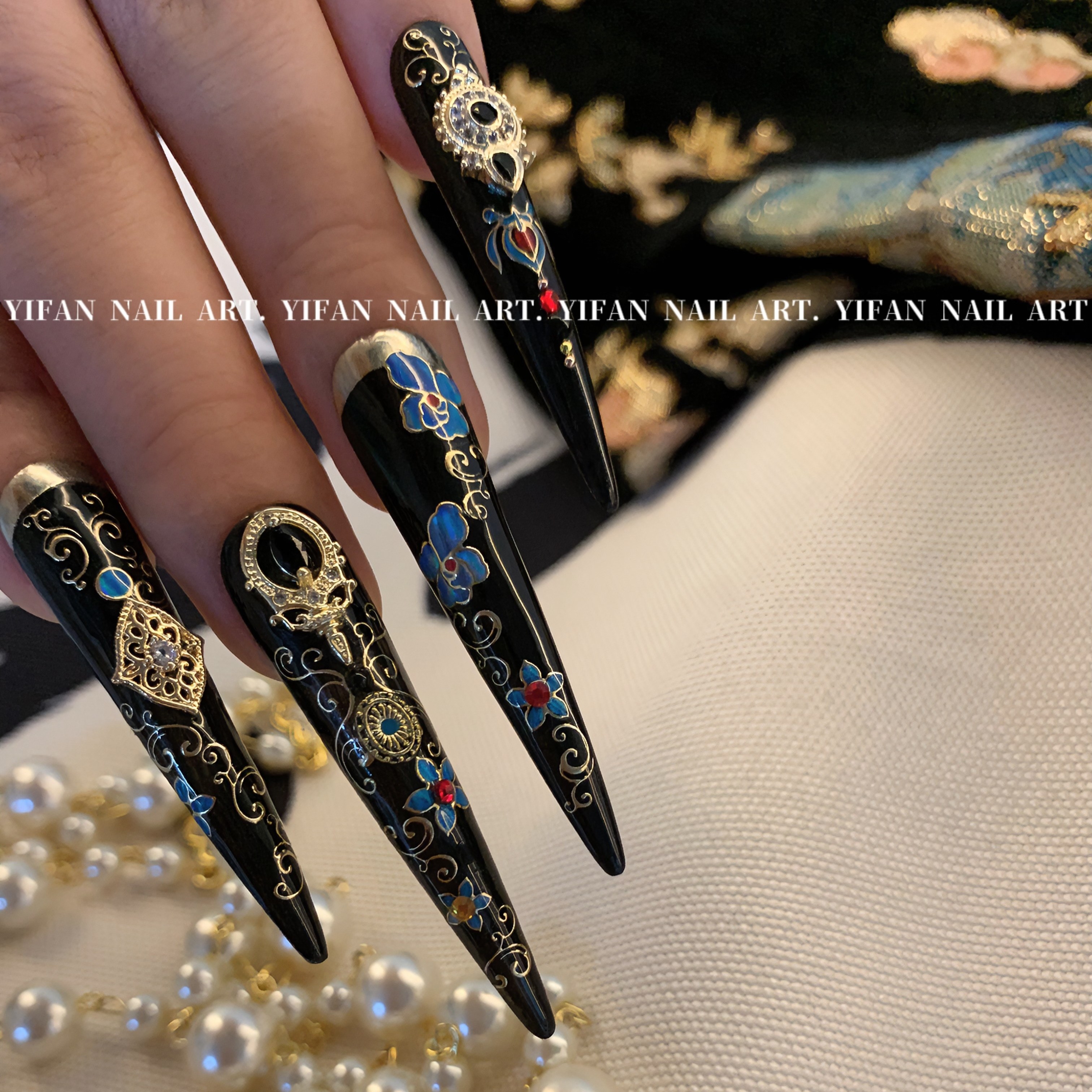 YIFANNAIL【黑化熹妃】暗黑宫廷护甲 复古美甲锆石饰品 J179N75,淘宝优惠券,粉丝福利购,淘宝优惠卷
