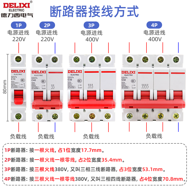 德力西空气开关DZ47s家用断路器小型2p空开保护器32A三相总闸63安-图1