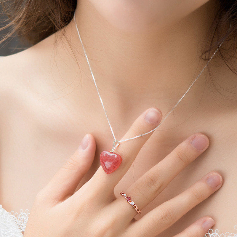 缘派天然冰种红纹石裸石纯银锁骨链 缘派项坠/吊坠