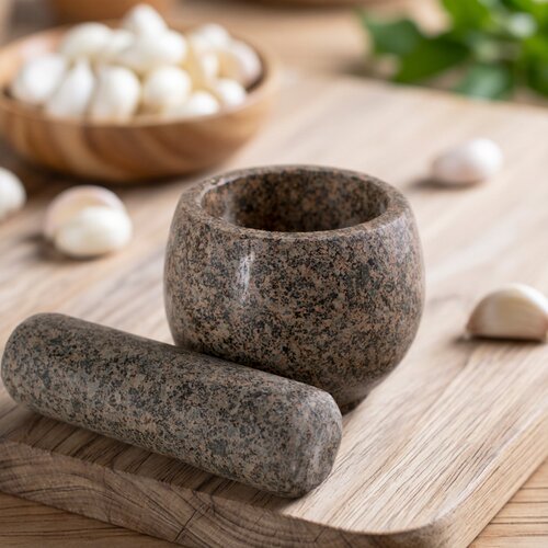 天然麦饭石臼子老式家用压蒜神器捣蒜缸拍蒜研磨器舂钵家用擂钵 - 图1
