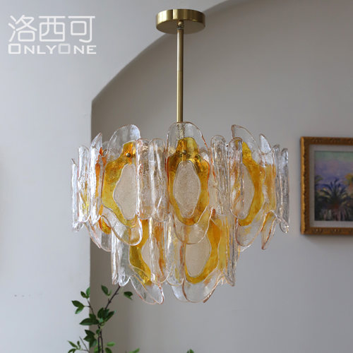 洛西可 中古Murano玻璃吊灯琥珀色 法式美式复古客厅餐厅卧室灯具 - 图1