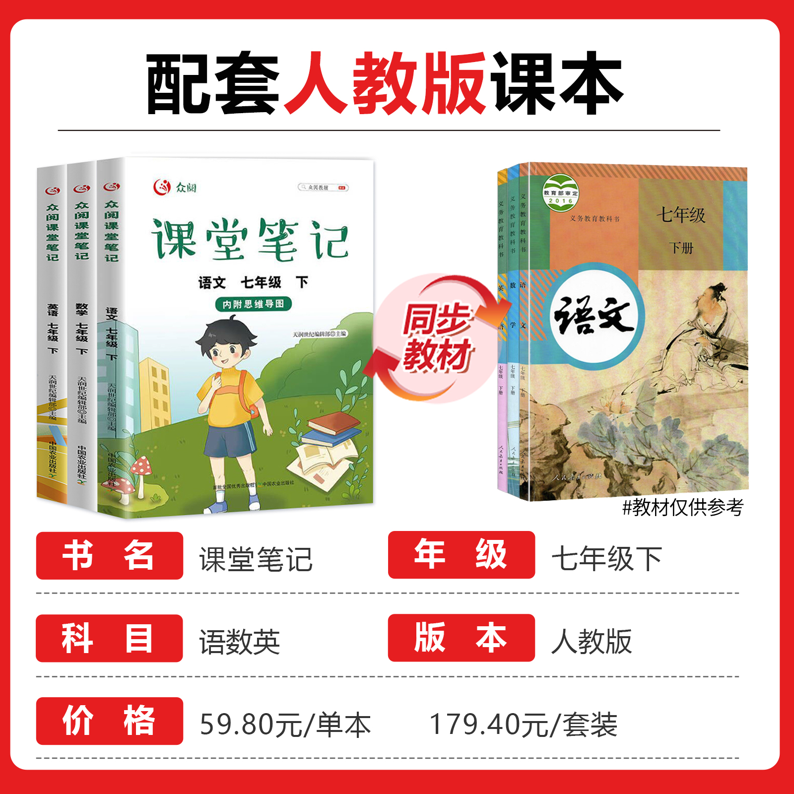 七年级下册课堂笔记语文数学英语全套7年级下学期初一随堂学霸笔记教材完全解读讲解同步课本书人教版解析初中教辅资料预习复习zj - 图0