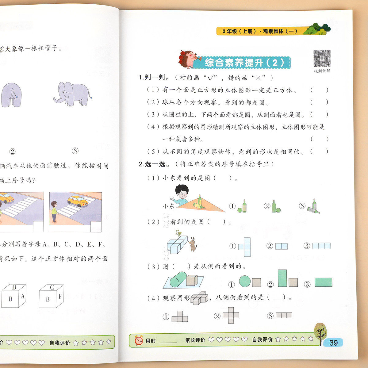 二年级上册观察物体 小学2年级上学期人教版 数学专项训练强化同步练习册练习题逻辑思维训练解决问题天天练教具观察图形方向位置