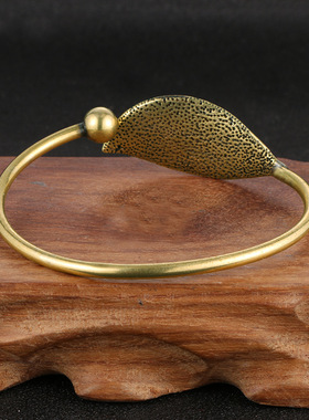 跨境实心黄铜叶子手镯开口可调节