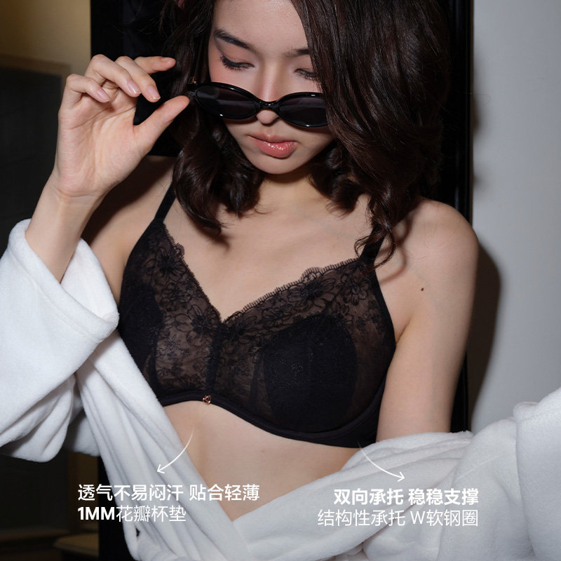 直降258|维密轻薄花卉蕾丝文胸大胸显小性感透气内衣女2026夏 降夏实拍商品图