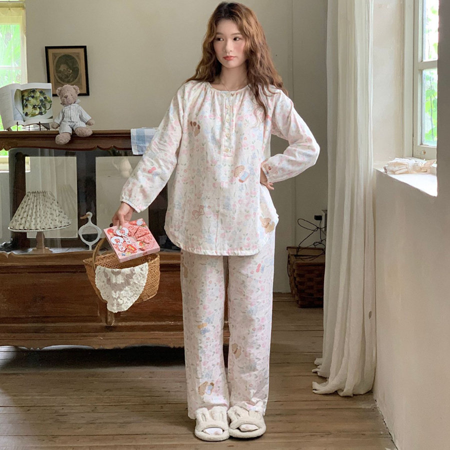 春夏薄款带胸垫月子服套装长袖纯棉纱布孕妇喂奶产妇产后哺乳睡衣,淘宝优惠券,粉丝福利购,淘宝优惠卷