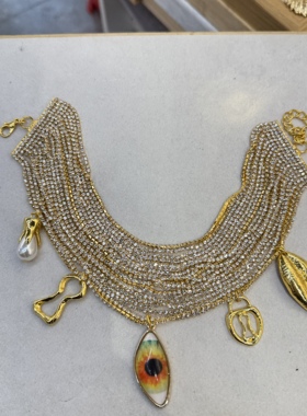 欧美时尚夸张项链合金镀金镶钻鳄鱼锁骨链个性礼服配饰宴会饰品女