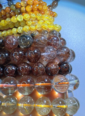 天然金发铜发烟花钛晶魔鬼发晶集合赤铁矿金红石系列集合手串手链