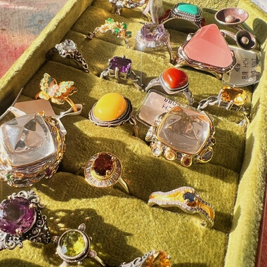 天然水晶蜜蜡翡翠南红松石925银戒指 集合链接 意大利工复古镶嵌