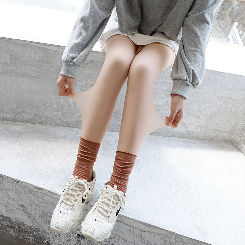 光腿神器女秋冬薄款裸感双层加绒加厚超自然隐形丝袜假透肉打底裤 - 图1