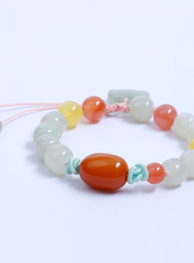 9*10mm和田玉手串女晴水搭配蜜蜡南红纯手工女士手镯礼物碧玉手链
