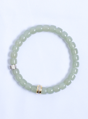 6*7mm天然和田玉冰晴水直切款手链纯银男女款高端玉石手串饰品