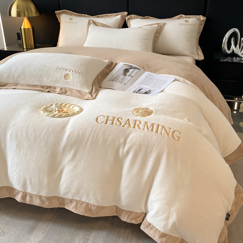 轻奢加厚牛奶绒四件套珊瑚绒被套床单床笠款三冬季法兰绒床上用品