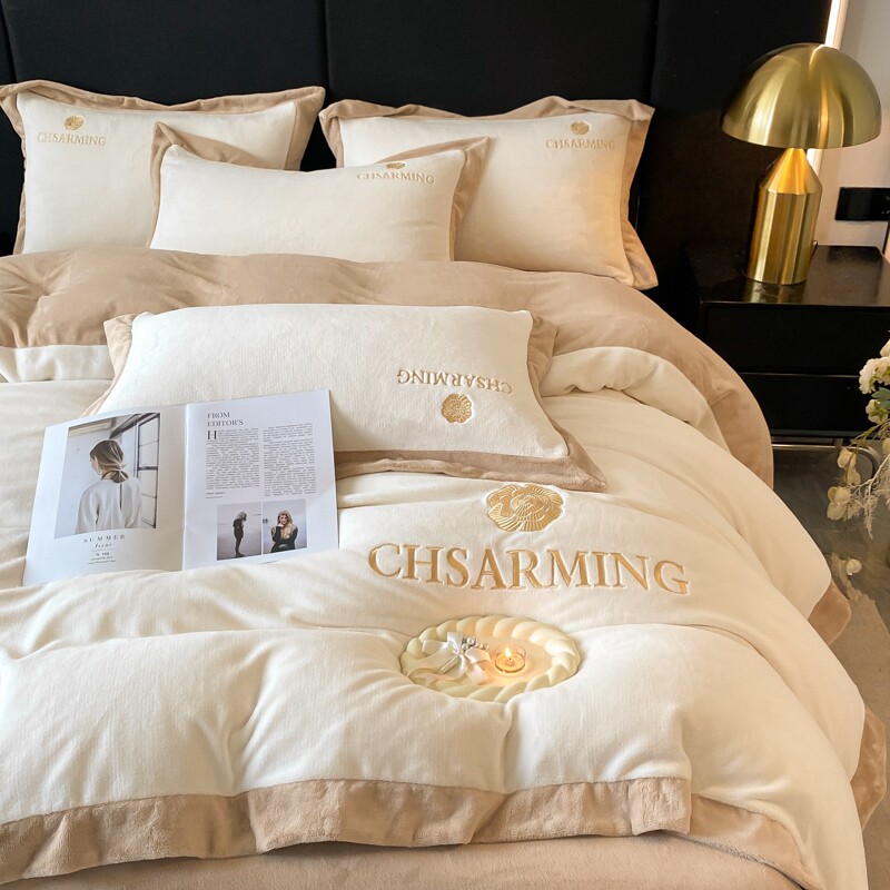 轻奢加厚牛奶绒四件套珊瑚绒被套床单床笠款三冬季法兰绒床上用品