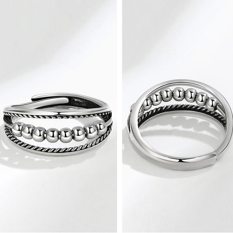 开口可调节戒指轻奢高级感时尚简约波点串珠活口戒指泰银配饰百搭,淘宝优惠券,粉丝福利购,淘宝优惠卷