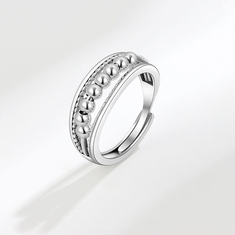 开口可调节戒指轻奢高级感时尚简约波点串珠活口戒指泰银配饰百搭,淘宝优惠券,粉丝福利购,淘宝优惠卷