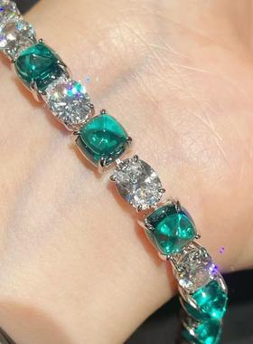 俏立时尚925纯银锆石手链小清新糖塔旦形帕拉伊巴色间色精镶手链