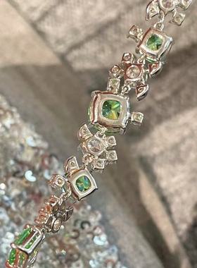 S925纯银清新苹果绿色手链不规则花园手链糖果色