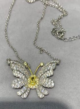 蝴蝶吊坠项链925纯银镶锆石45CM高档