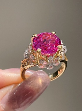 925纯银培育粉蓝宝戒指