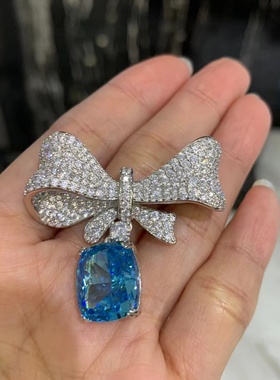 蝴蝶结吊坠项链可拆卸一款多戴925纯银镶锆石高档