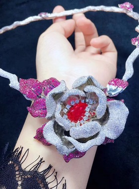 大花朵纯银晚宴婚礼名媛风项圈