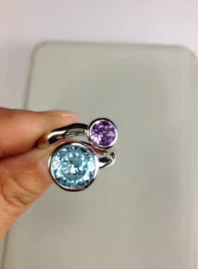 托帕石活扣纯银镀金一物一图戒指