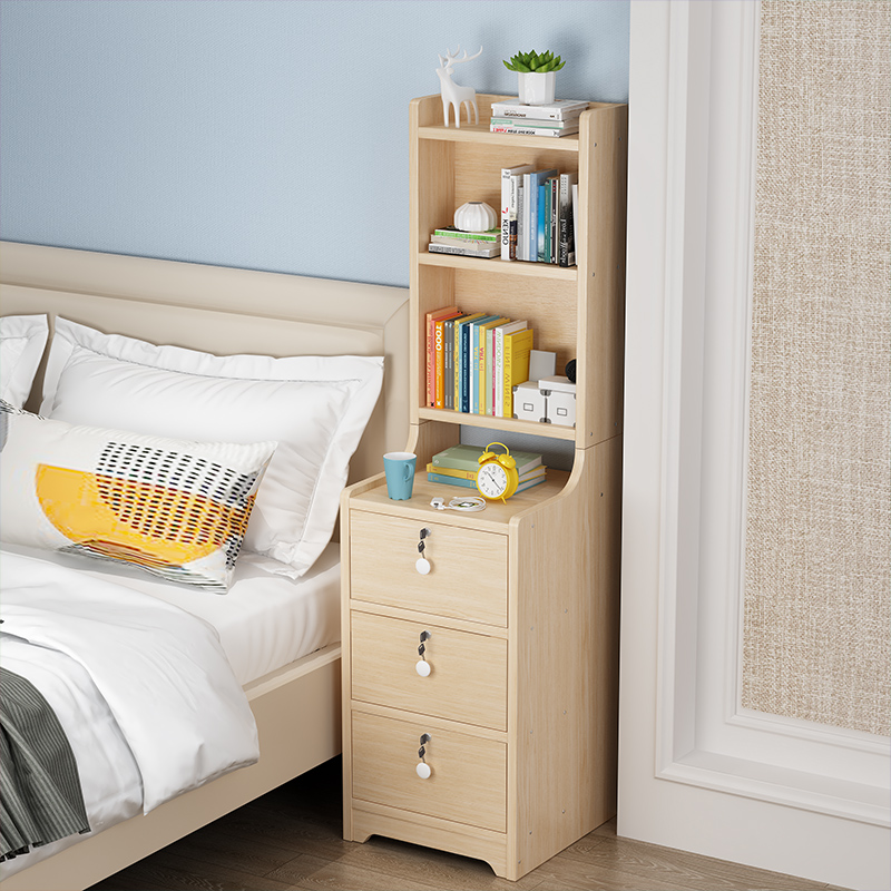 床头柜简约现代卧室小型床边柜出租房用小柜子简易床头窄缝置物架