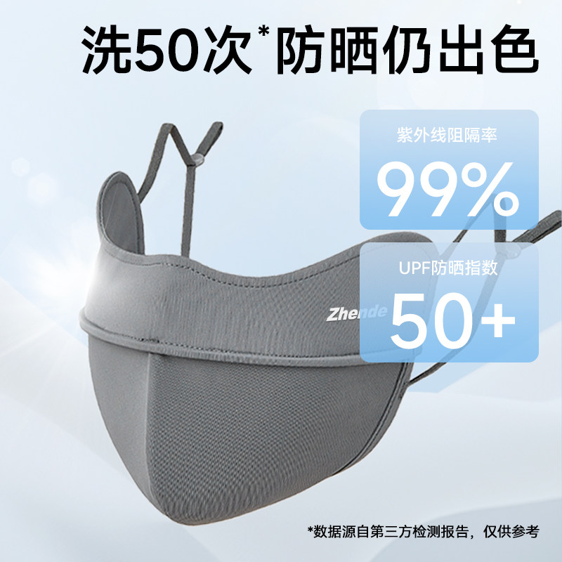 振德防晒口罩薄防风防紫外线护眼角面罩透气冰丝夏季时尚女高颜值
