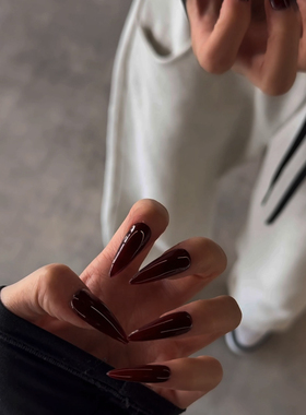 BOBBINAILS欧美长尖纯色牛血红色可拆卸穿戴甲成品