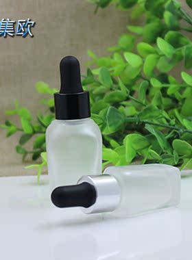 方形透明磨砂精油瓶玻璃胶头滴管