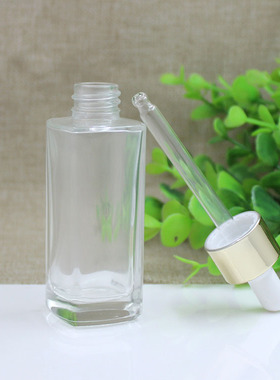 30ml精油瓶透明玻璃小方瓶滴管瓶