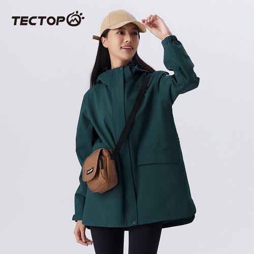 TECTOP探拓户外秋冬季中长款冲锋衣女式宽松两件套三合一风衣外套 - 图1