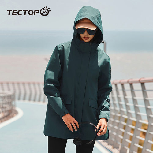 TECTOP探拓户外秋冬季中长款冲锋衣女式宽松两件套三合一风衣外套 - 图2