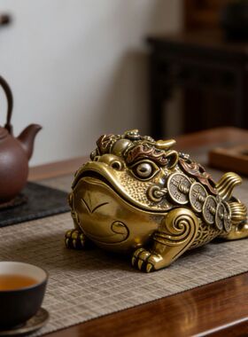 三足金蟾摆件家居饰品实心铜手把件桌面茶宠国风