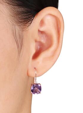 Amour 7 CT TGW垫层切割Amethyst耳环Diamonds 10K