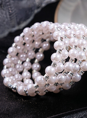 S041 韩国饰品 时尚多层珍珠缠绕螺旋手链 首饰批发包邮义乌厂家