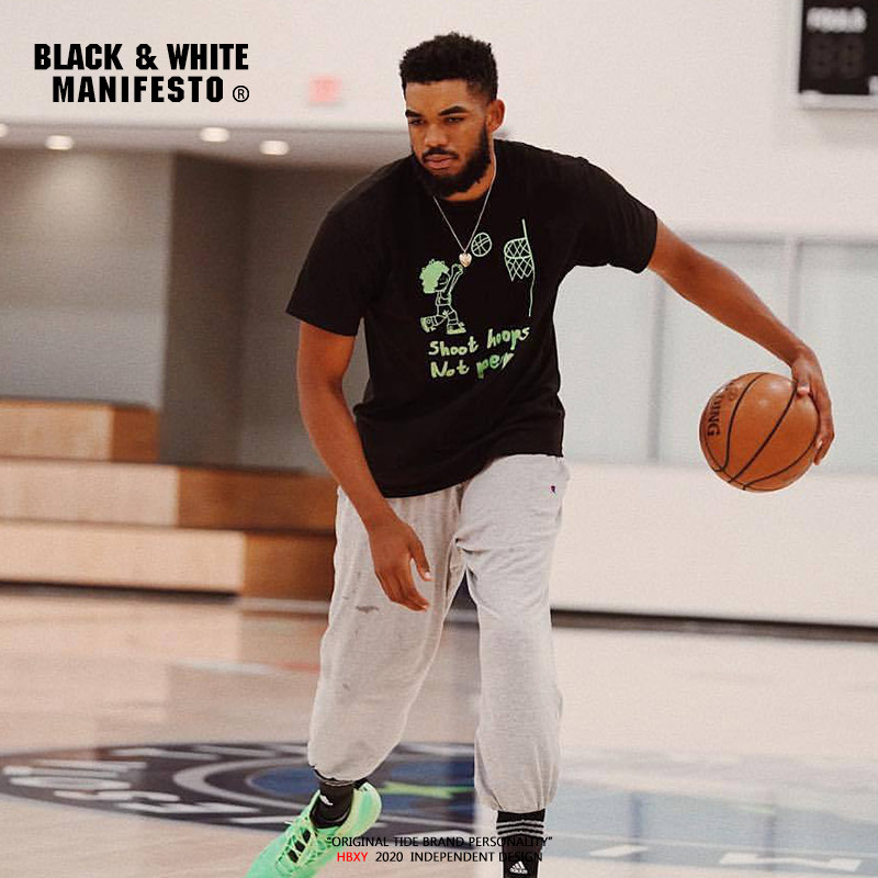 湖人库兹马同款短袖篮球运动棉t恤 黑白宣言T恤