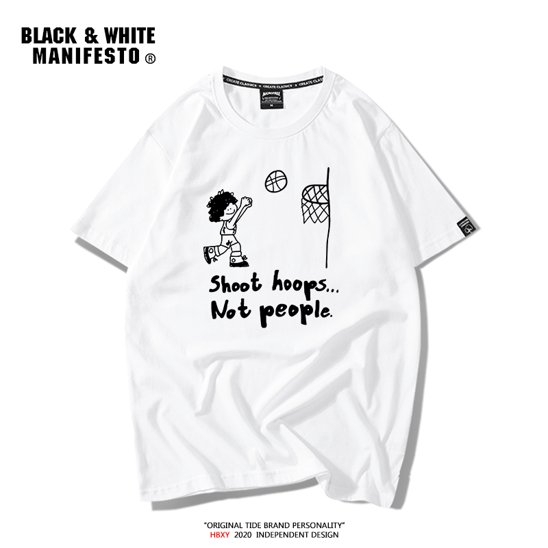 湖人库兹马同款短袖篮球运动棉t恤 黑白宣言T恤